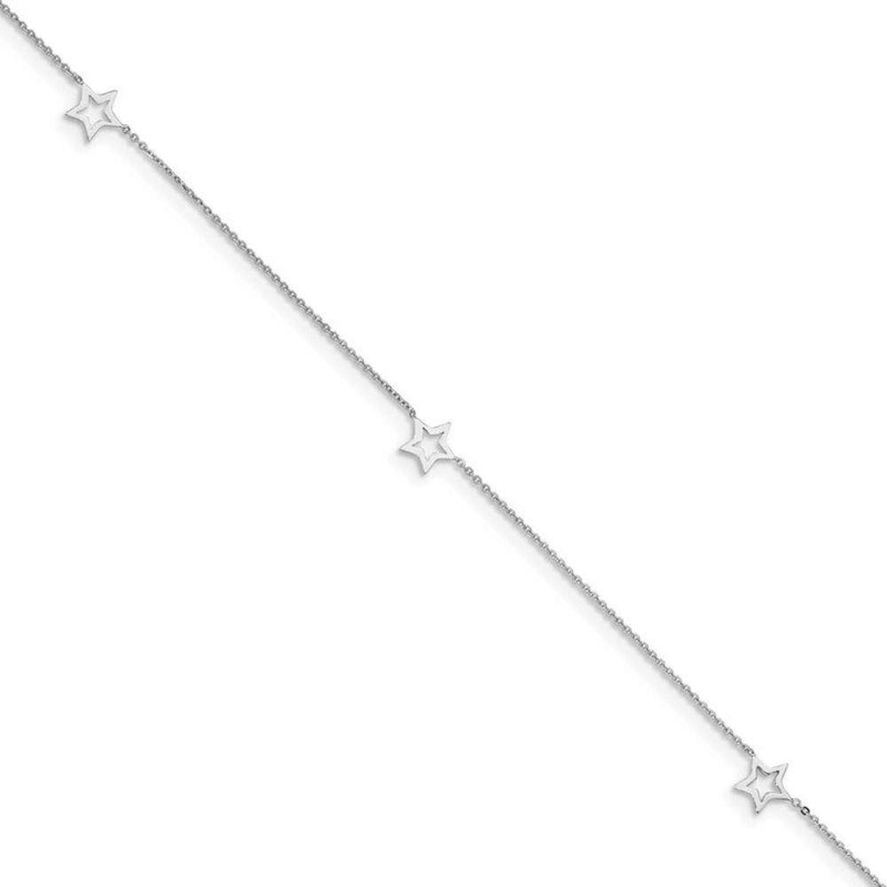 14 Karat White Gold Adjustable Star Anklet, 9 Inch